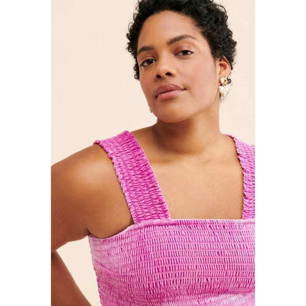Anthropologie Pink Smocked Velvet Babydoll Tank